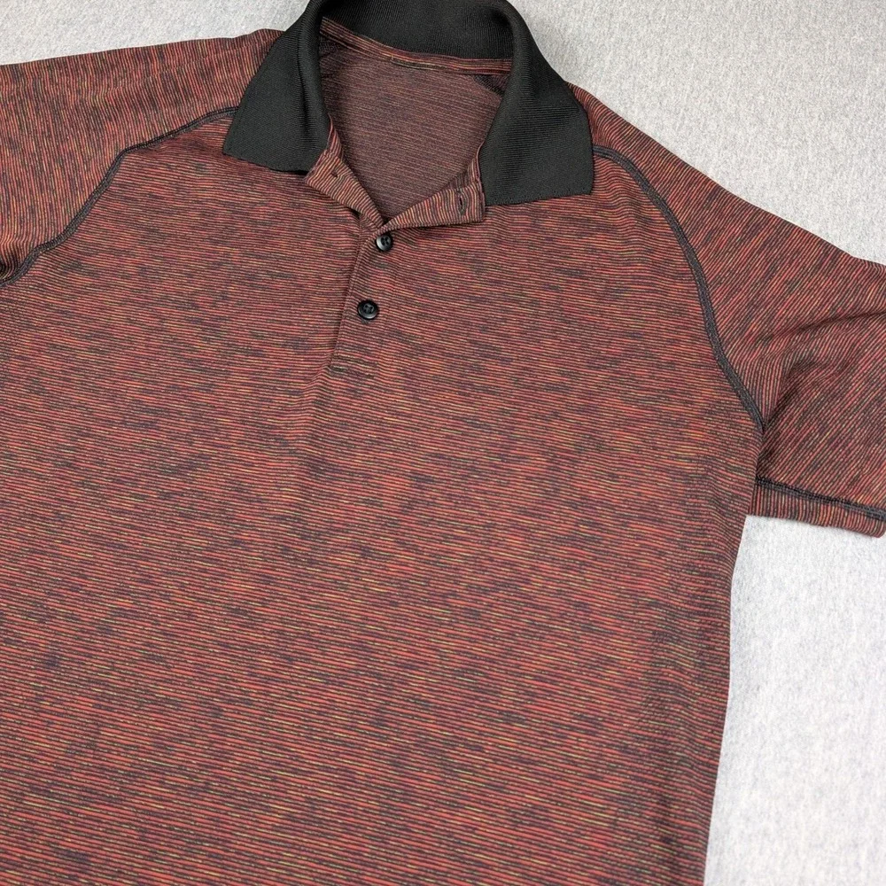 Lululemon Metal Vent Tech Polo Shirt Mens Large Red Black Space Dye Athletic